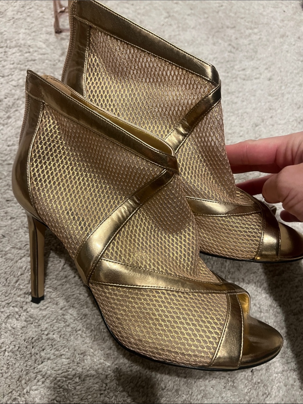 Nine West Gold Mesh Peep-Toe Stiletto Booties